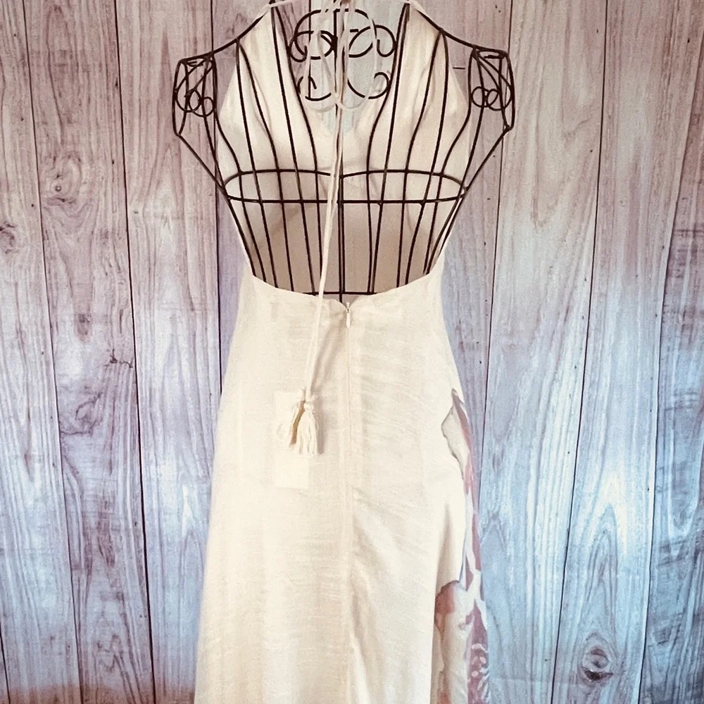 Floral Halter Maxi Dress in Cream and Pink - Picture 8 of 9